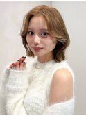 デジタルパーマダークブルー薄めバングミルクティーブロンド