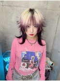 ミルクティーブロンドニュアンスウルフワンホンレイヤー渋谷