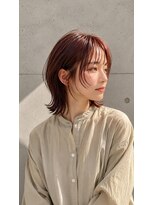 サニー(Sunny)&nbsp;暖色カラー×くびれミディアムオレンジレッドくびれ外ハネ