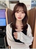 黒髪ボブルフネビージュワンレンくびレイヤーミディアムヘア