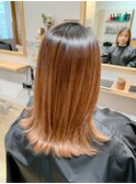 地毛風暖色系カラー髪質改善ストレートロングヘア