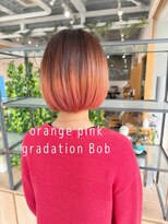 サロン(SALON)&nbsp;ボブのオレンジピンクグラデーション　～Akari～