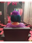 原色派手髪ツートン　原色パープル　原色ブルーグリーン