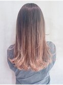 ピンクベージュグラデ_セミウェットウェーブ_ba243492