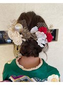 成人式ヘアセット☆下めシニヨンアレンジアップ華やかスタイル☆