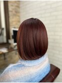 ショートボブ/センターパート/ツヤ髪/グラデーション/イヤリング