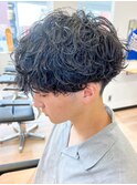 波巻きスパイラルパーマセンターパート波巻きパーマツーブロック