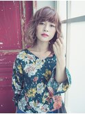 ハイトーンミディアムの艶感ウェーブstyle/ベイビーピンク
