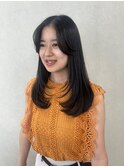 レイヤーカット 顔まわりレイヤー　暗髪　髪質改善　福岡美容室