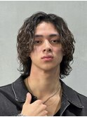 メンズミディアムパーマメンズボブウルフカットシャドウパーマ