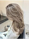 ハイライトカラーホワイトグレージュミニウルフチェリーブラウン