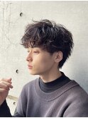 ツイストスパイラルパーマツーブロック刈り上げメンズマッシュ
