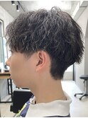 束感ショート/メンズツーブロック/コンマヘアアップバング波巻き