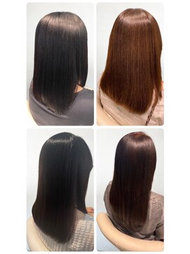 美容室フルール 20代30代艶感ストレート♪髪質改善カラーハイライトグレージュ