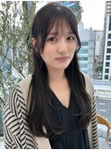 顔まわりカット/レイヤーカット/韓国/ロングセミディ/グレージュ