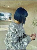ストレートボブ　ネイビーブルー
