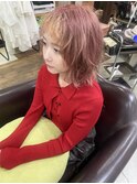 ピンクベージュ×無造作レイヤー
