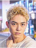 ミルクティーベージュダブルカラー韓国風メンズセンターパート
