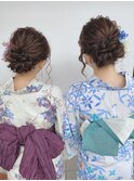 ペアヘアセット/着付け/ツイスト編みこみアップ