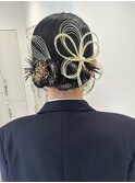 成人式振袖アレンジセット着物タイトカチモリツインシニヨン黒髪