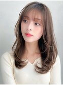 小顔ワンカールレイヤーカットデジタルパーマチェリーブラウン