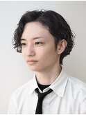 メンズ大人ビジネス耳掛けミディアムスパイラルパーマバーバー