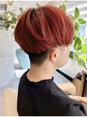本八幡×暖色カラー×赤×ハンサムショート