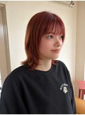 透け感カシスレッドのミディアムレイヤー