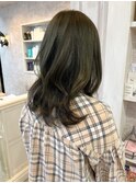 福山人気caaryオリーブグレージュレイヤーカットセミロング美髪