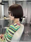 姫カットボブ　スタイル　ミニボブ　こっくりブラウンカラー