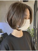 ショートボブ韓国丸みショートカットミルクティーベージュカラー