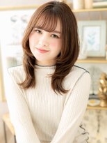 カバーヘア ブリス 志木南口駅前店(COVER HAIR bliss)&nbsp;斜めバングオレンジベージュくびレイヤーA1志木20代30代40代