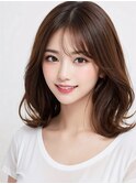 仙台/髪質改善/斜めバング!マロンベージュ×くびれセミディ