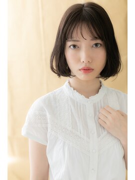 カバーヘア ブリス 川口(COVER HAIR bliss) 黒髪ダークアッシュ前下がり小顔ミニボブT1川口20代30代40代