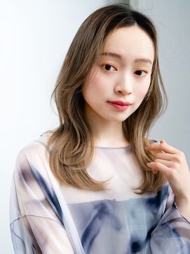 エインアンリー 表参道(AIN.ANLY.) オリーブベージュWカラーデザインカラーくびれロング長めバング