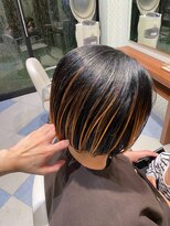 アース 会津若松店(HAIR&MAKE EARTH)&nbsp;切りっぱなしミニボブ × 黒髪コントラストオレンジハイライト