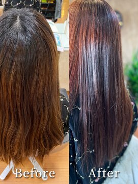 アークスヘアー オレンジべージュ艶感ストレートブラウンベージュ透明感ロング