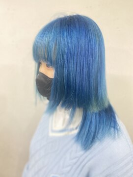 アジールヘア 東上野店(agir hair) 20代30代ソフトウルフ肩ラインダブルカラーブルーカラー