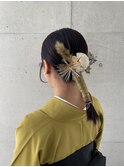 和装ヘアアレンジミディアム大人可愛いローポニーテール卒業式