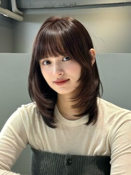 ノク 渋谷(nok) ミディアムレイヤーココアグレージュ_黒髪小顔オリーブグレー