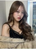 ヘーゼルベージュブリーチなしダブルカラーワンホンヘア前髪渋谷