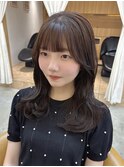 ダークラベンダーグレージュレイヤーカット韓国巻き顔周りカット