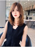 20代30代韓国風レイヤーワンカールミディアムヘア