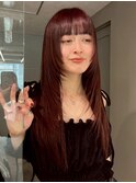 ワイドバングイメチェン姫カットレイヤーカットワインレッド3