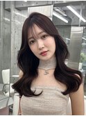 透明感カラーくびれヘアレイヤーカット前髪顔周りカット韓国ヘア