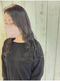 波巻きロングヘア×アッシュブラック