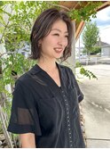 大人ボブ/かきあげ前髪/アッシュオリーブ/カーキ/30代40代20代
