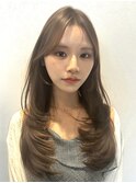 美髪小顔ショコラブラウン韓国レイヤーロングセミディ顔周り前髪