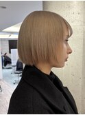 ハイトーンボブミルクティーベージュピンクベージュダブルカラー