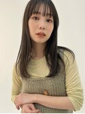 束感前髪/黒髪/レイヤーロング/グレーベージュ/